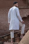 Shop_Preevin_Blue Chanderi Silk Embroidery Ice Big Border Full Kurta With Pant _at_Aza_Fashions