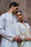 Buy_Preevin_Blue Chanderi Silk Embroidery Ice Big Border Full Kurta With Pant _Online_at_Aza_Fashions