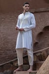 Buy_Preevin_Blue Chanderi Silk Embroidery Ice Big Border Full Kurta With Pant _at_Aza_Fashions