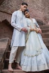 Shop_Preevin_Blue Chanderi Silk Embroidery Ice Big Border Full Kurta With Pant _Online_at_Aza_Fashions