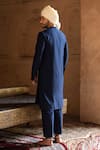 Shop_Preevin_Blue Cotton, Silk Embroidery Indigo Line Sequence Kurta With Pant _at_Aza_Fashions