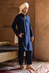 Buy_Preevin_Blue Cotton, Silk Embroidery Indigo Line Sequence Kurta With Pant _at_Aza_Fashions