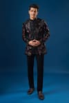 Rng Safawala_Black Velvet Sequins, Embroidery Coal Velour Bandhgala Set _at_Aza_Fashions