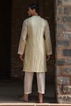 Shop_Preevin_Lime Chanderi Silk, Cotton Embroidery Lemon Big Border Full Kurta With Pant _at_Aza_Fashions