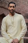 Preevin_Yellow Chanderi Silk Embroidery Lemon Dots Full Kurta With Pants _Online_at_Aza_Fashions