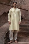 Buy_Preevin_Yellow Chanderi Silk Embroidery Lemon Dots Full Kurta With Pants _at_Aza_Fashions