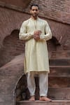 Shop_Preevin_Yellow Chanderi Silk Embroidery Lemon Dots Full Kurta With Pants _at_Aza_Fashions
