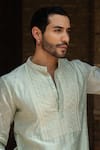 Preevin_Mint Chanderi Silk, Cotton Embroidery Big Border Full Kurta With Pant _Online_at_Aza_Fashions