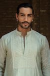 Buy_Preevin_Mint Chanderi Silk, Cotton Embroidery Big Border Full Kurta With Pant _Online_at_Aza_Fashions