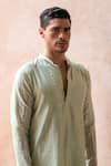 Preevin_Mint Chanderi Silk, Cotton Embroidery Line Full Kurta With Pant _Online_at_Aza_Fashions