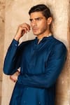Buy_Preevin_Navy Cotton, Silk Embroidery Blue Line Sequence Kurta With Pant _Online_at_Aza_Fashions