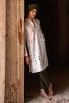 Shop_Preevin_Olive Green Cotton, Silk Embroidery Tie Dye Line Sequence Kurta Set _Online_at_Aza_Fashions