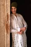 Preevin_Olive Green Cotton, Silk Embroidery Tie Dye Line Sequence Kurta Set _at_Aza_Fashions