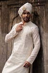 Preevin_Off White Cotton Embroidery Big Border Full Kurta With Pant _Online_at_Aza_Fashions
