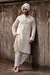 Buy_Preevin_Off White Cotton Embroidery Big Border Full Kurta With Pant _at_Aza_Fashions