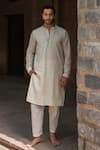 Buy_Preevin_Off White Cotton Sequins, Embroidery Dots Full Kurta With Pant _Online_at_Aza_Fashions