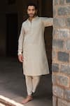 Buy_Preevin_Off White Cotton Sequins, Embroidery Dots Full Kurta With Pant _at_Aza_Fashions