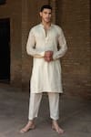 Buy_Preevin_Off White Cotton Embroidery Line Full Kurta With Pant _at_Aza_Fashions