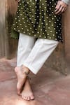 Preevin_Olive Green Chanderi Silk, Cotton Embroidery Big Border Full Kurta With Pant _Online_at_Aza_Fashions