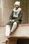 Buy_Preevin_Olive Green Chanderi Silk, Cotton Embroidery Big Border Full Kurta With Pant _Online_at_Aza_Fashions