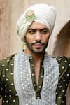 Shop_Preevin_Olive Green Chanderi Silk, Cotton Embroidery Big Border Full Kurta With Pant _Online_at_Aza_Fashions