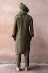 Shop_Preevin_Olive Green Cotton, Silk Embroidery Line Sequence Kurta With Pant _at_Aza_Fashions