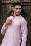 Shop_Preevin_Pink Chanderi Silk, Cotton Embroidery Onion Big Border Full Kurta With Pant _Online_at_Aza_Fashions