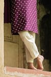 Preevin_Wine Chanderi Silk, Cotton Embroidery Big Border Full Kurta With Pant _Online_at_Aza_Fashions