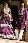 Shop_Preevin_Wine Chanderi Silk, Cotton Embroidery Big Border Full Kurta With Pant _Online_at_Aza_Fashions