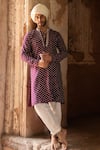 Buy_Preevin_Wine Chanderi Silk Embroidery Dots Full Kurta With Pant _at_Aza_Fashions