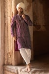 Shop_Preevin_Wine Chanderi Silk Embroidery Dots Full Kurta With Pant _Online_at_Aza_Fashions