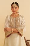Sheetal Batra_Ivory Silk Organza Embroidery Round Neck Ayra Kurta Set _at_Aza_Fashions