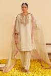 Buy_Sheetal Batra_Ivory Silk Organza Embroidery Round Neck Ayra Kurta Set _at_Aza_Fashions
