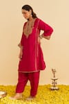Sheetal Batra_Pink Silk Embroidery Round Neck Ayra Kurta Set _at_Aza_Fashions