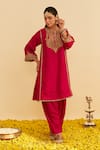 Buy_Sheetal Batra_Pink Silk Embroidery Round Neck Ayra Kurta Set 