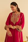 Shop_Sheetal Batra_Pink Silk Organza Embroidery Round Neck Ayra Kurta Set _Online_at_Aza_Fashions