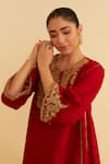 Sheetal Batra_Red Embroidery Round Neck Ayra Kurta With Salwar _Online_at_Aza_Fashions