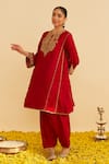 Buy_Sheetal Batra_Red Embroidery Round Neck Ayra Kurta With Salwar _Online_at_Aza_Fashions