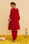 Shop_Sheetal Batra_Red Silk Organza Embroidery Round Neck Ayra Kurta Set _at_Aza_Fashions