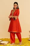 Sheetal Batra_Orange Embroidery Round Neck Marwa Chauga Kurta Set _Online_at_Aza_Fashions