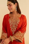 Sheetal Batra_Orange Embroidery Round Neck Marwa Chauga Kurta Set _at_Aza_Fashions