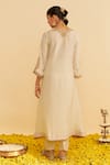 Shop_Sheetal Batra_Ivory Silk Organza Embroidery Split V-neck Haayat Kaftan Set _at_Aza_Fashions