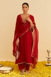 Buy_Sheetal Batra_Red Silk Organza Embroidery Round Neck Haayat Kaftan Set _at_Aza_Fashions