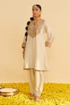 Shop_Sheetal Batra_Ivory Embroidery Split V-neck Mehza Kurta Set _Online_at_Aza_Fashions