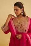 Sheetal Batra_Pink Silk Organza Embroidery Split V-neck Mehza Kurta Set _Online_at_Aza_Fashions