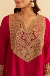 Buy_Sheetal Batra_Pink Silk Organza Embroidery Split V-neck Mehza Kurta Set 