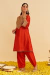 Shop_Sheetal Batra_Orange Silk Organza Sequins Round Neck Mehza Kurta Set _Online_at_Aza_Fashions