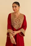 Buy_Sheetal Batra_Red Embroidery Split V-neck Mehza Kurta Set _Online_at_Aza_Fashions