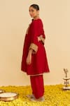Shop_Sheetal Batra_Red Embroidery Split V-neck Mehza Kurta Set _at_Aza_Fashions