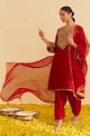 Buy_Sheetal Batra_Red Embroidery Split V-neck Mehza Kurta Set 